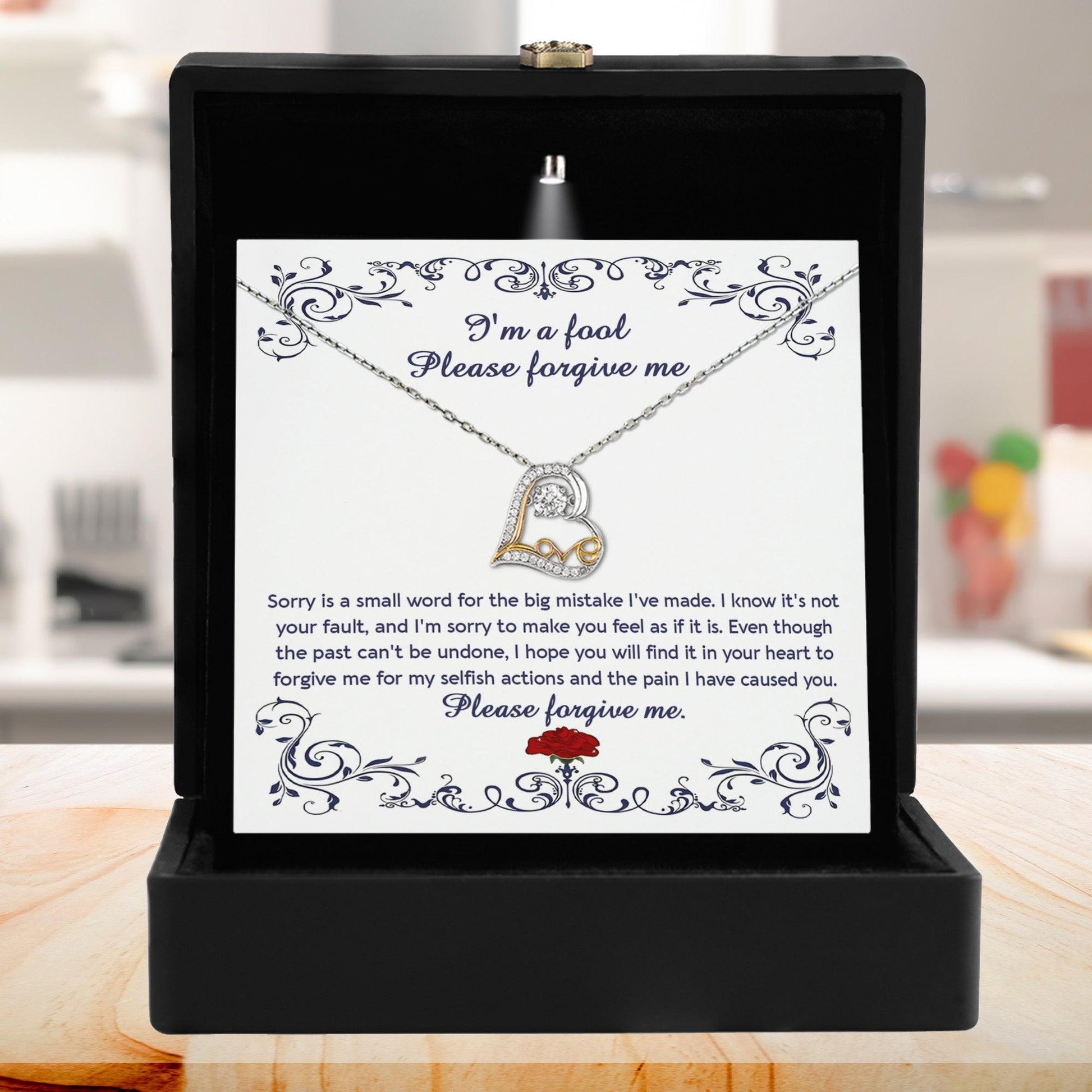 Apology Gift for Girlfriend, Wife, Soulmate - Sorry, I'm A Fool - Love Heart Pendant Necklace - Mallard Moon Gift Shop