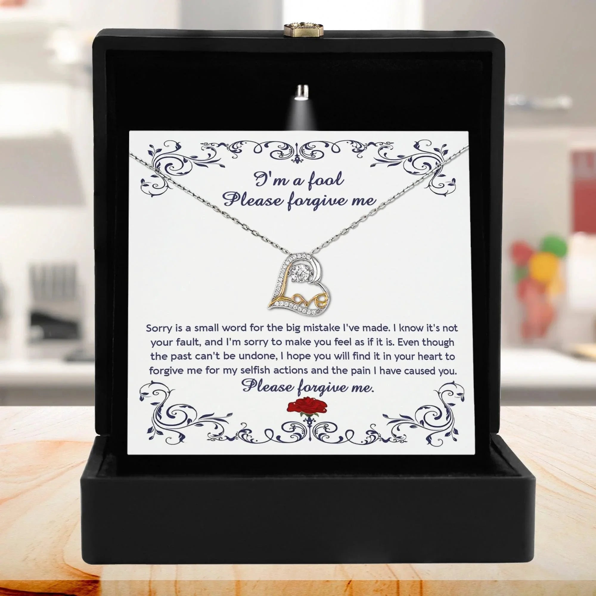 Apology Gift for Girlfriend, Wife, Soulmate - Sorry, I'm A Fool - Love Heart Pendant Necklace