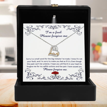 Apology Gift for Girlfriend, Wife, Soulmate - Sorry, I'm A Fool - Love Heart Pendant Necklace - Mallard Moon Gift Shop