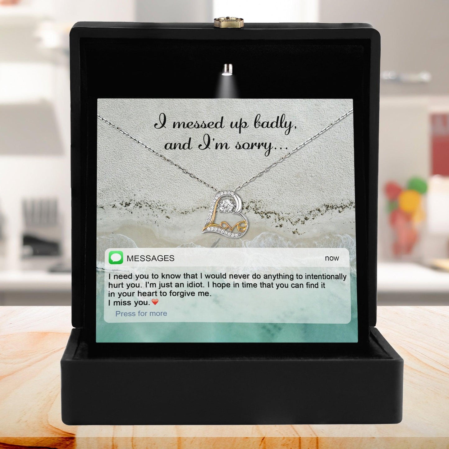 Apology Gift for Girlfriend, Wife, Soulmate - Sorry, I'm Just An Idiot - Love Heart Pendant Necklace - Mallard Moon Gift Shop