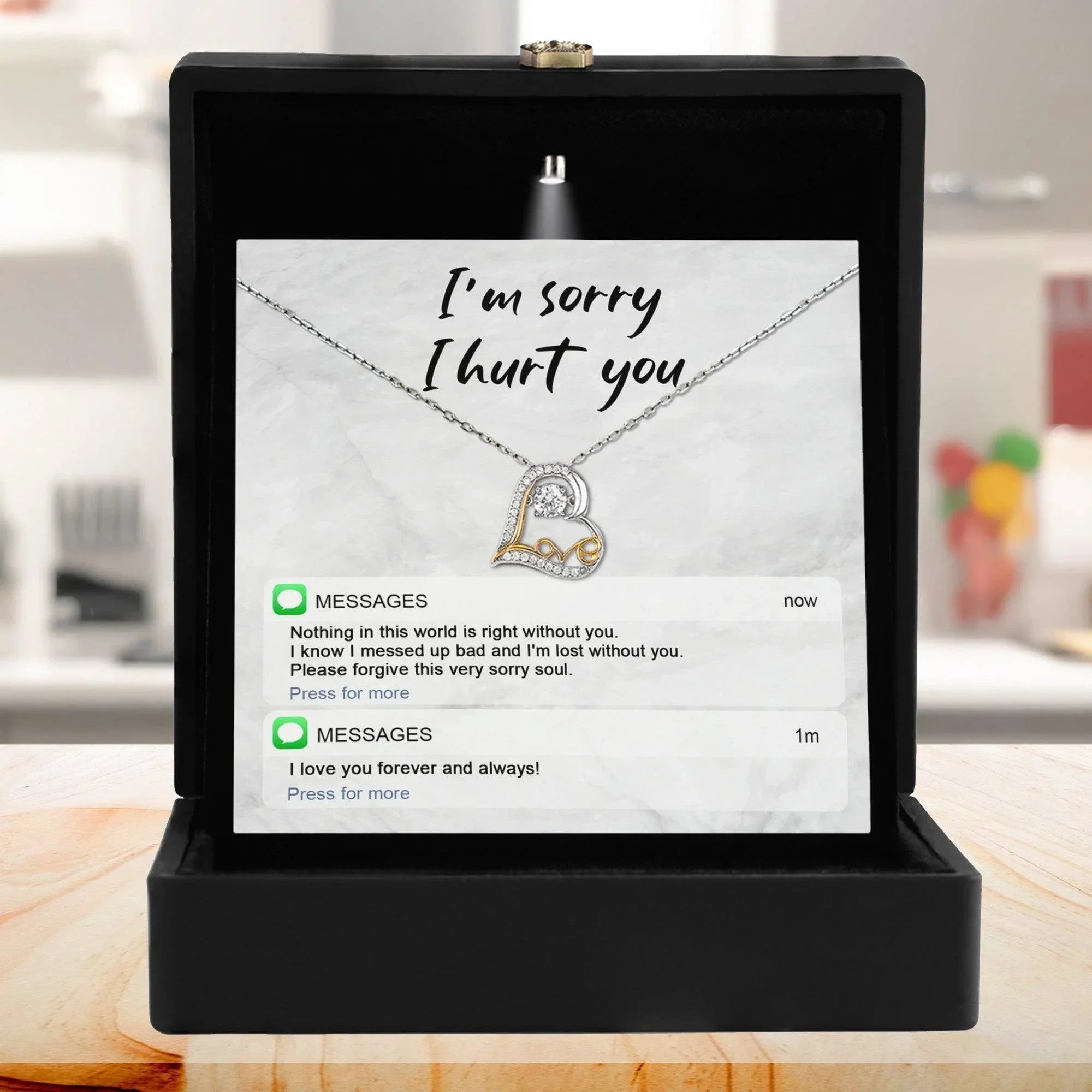 Apology Gift for Girlfriend, Wife, Soulmate - Sorry, Lost Without You - Love Heart Pendant Necklace