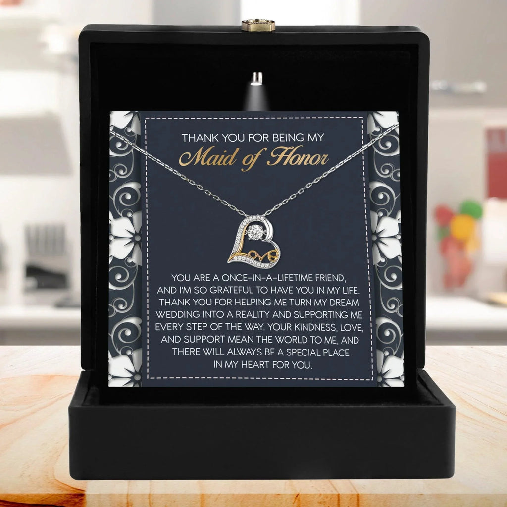 Maid of Honor Wedding Day Gift - You Mean the World To Me, Thanks - Love Dancing Heart Pendant Necklace