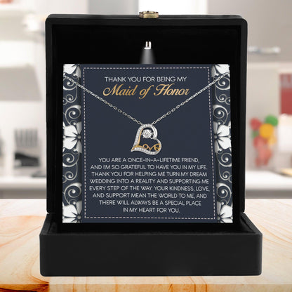 Maid of Honor Wedding Day Gift - You Mean the World To Me, Thanks - Love Dancing Heart Pendant Necklace - Mallard Moon Gift Shop