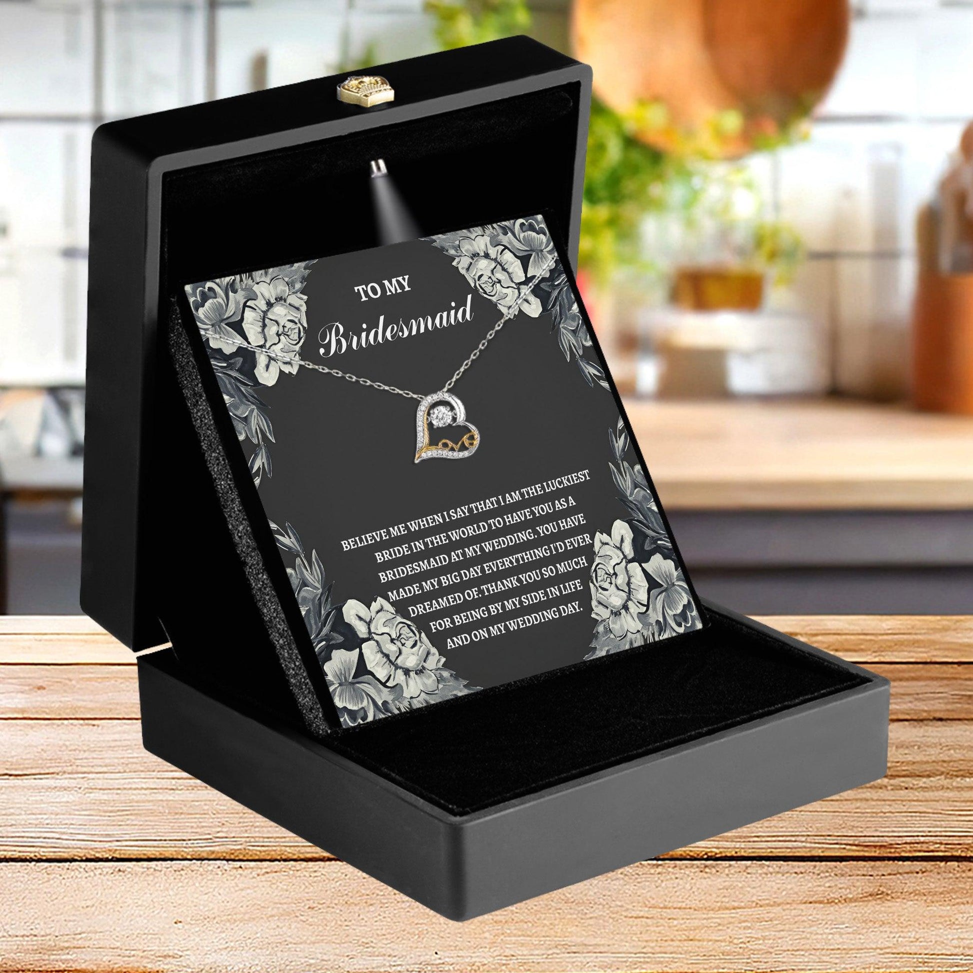 Bridesmaid Wedding Day Gift - The Luckiest Bride - Love Dancing Heart Pendant Necklace - Mallard Moon Gift Shop