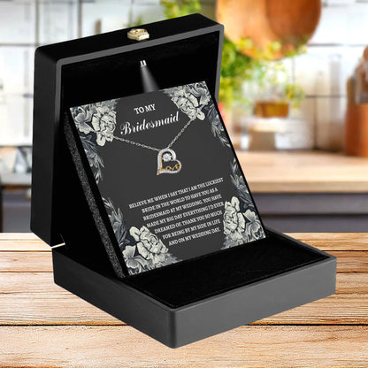Bridesmaid Wedding Day Gift - The Luckiest Bride - Love Dancing Heart Pendant Necklace - Mallard Moon Gift Shop