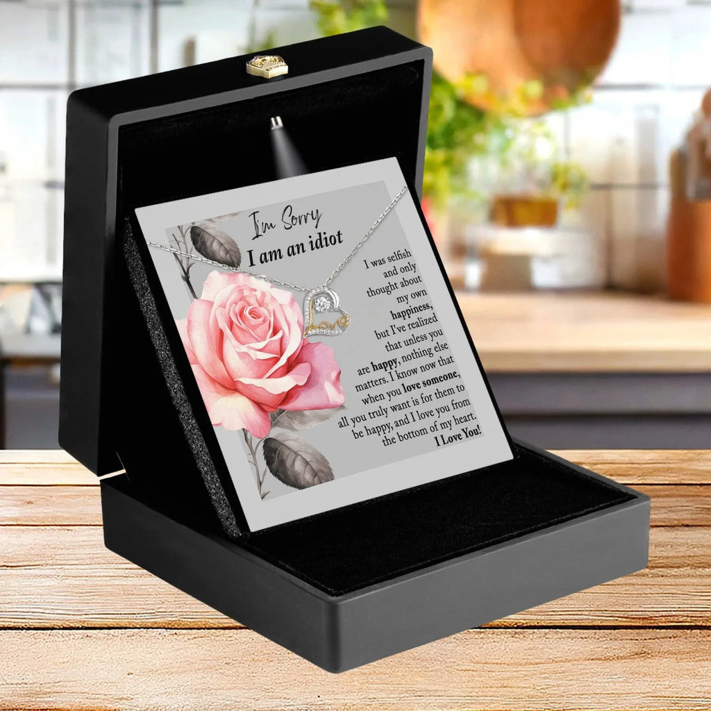 Apology Gift for Her - I'm Sorry I am an Idiot - Love Dancing Heart Pendant Necklace