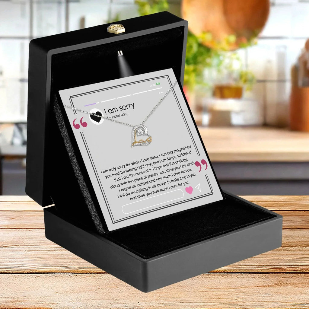 Apology Gift for Girlfriend, Wife, Soulmate - Sorry, I Care For You - Love Heart Pendant Necklace