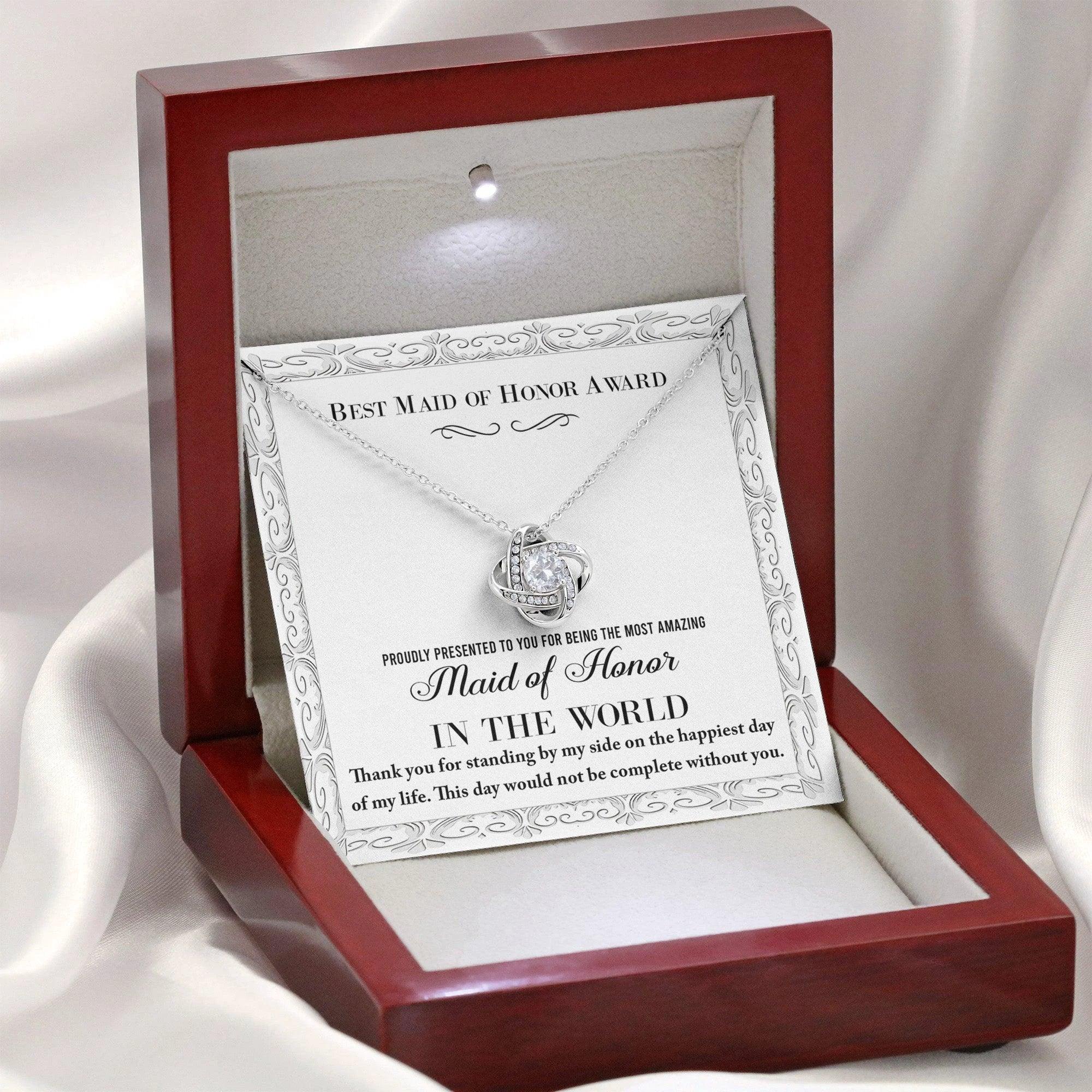 Maid of Honor Wedding Day Gift -Thank You Happiest Day Of My Life - Love Knot Pendant Necklace
