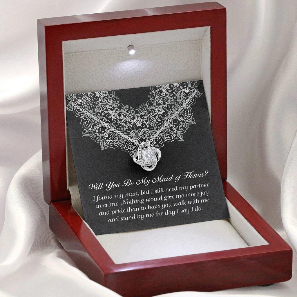 Maid of Honor Wedding Proposal Gift - Partner In Crime - Love Knot Pendant Necklace