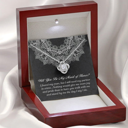 Maid of Honor Wedding Proposal Gift - Partner In Crime - Love Knot Pendant Necklace - Mallard Moon Gift Shop