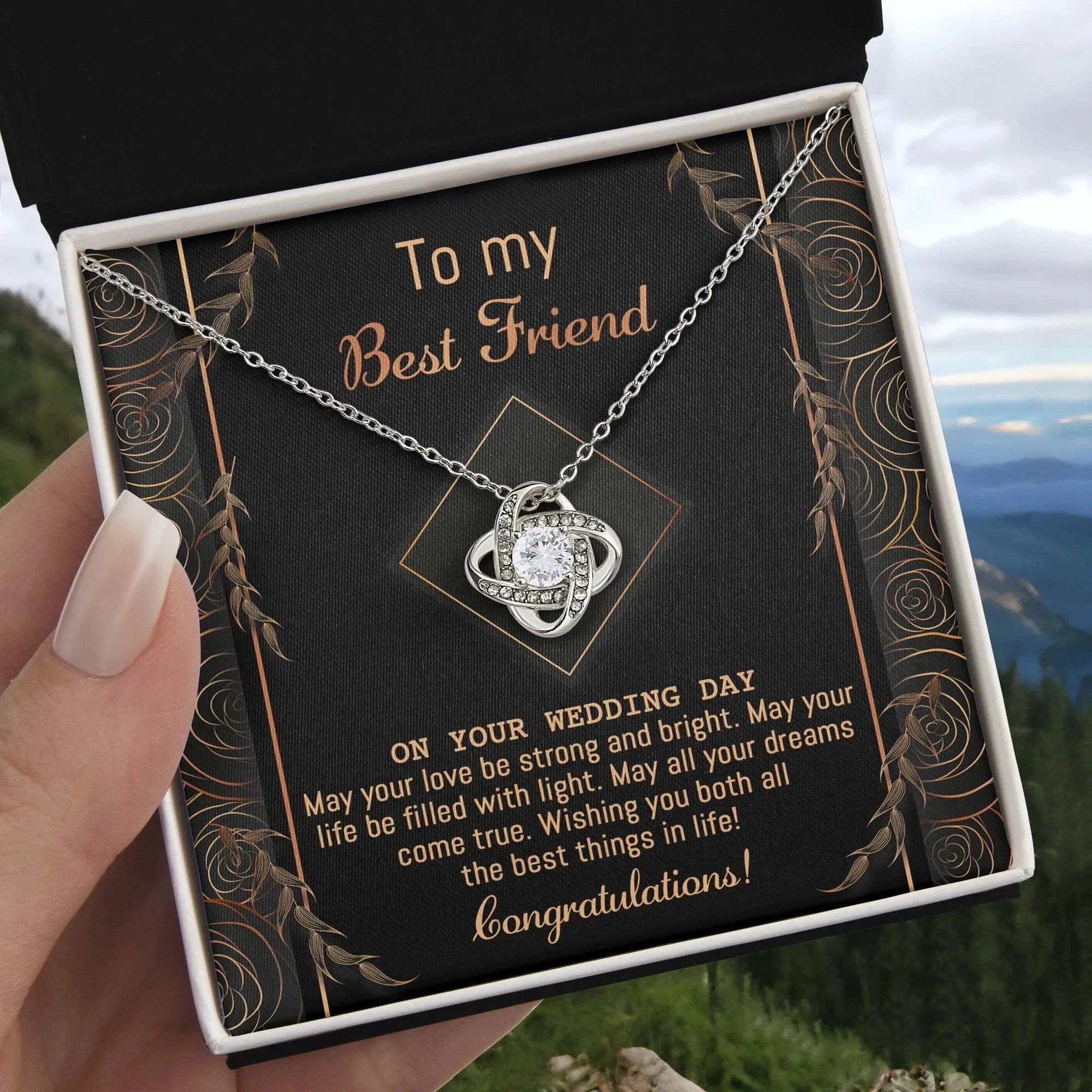 Gift for Best Friend Wedding - Strong And Bright - Wedding Day Gift Love Knot Pendant Necklace