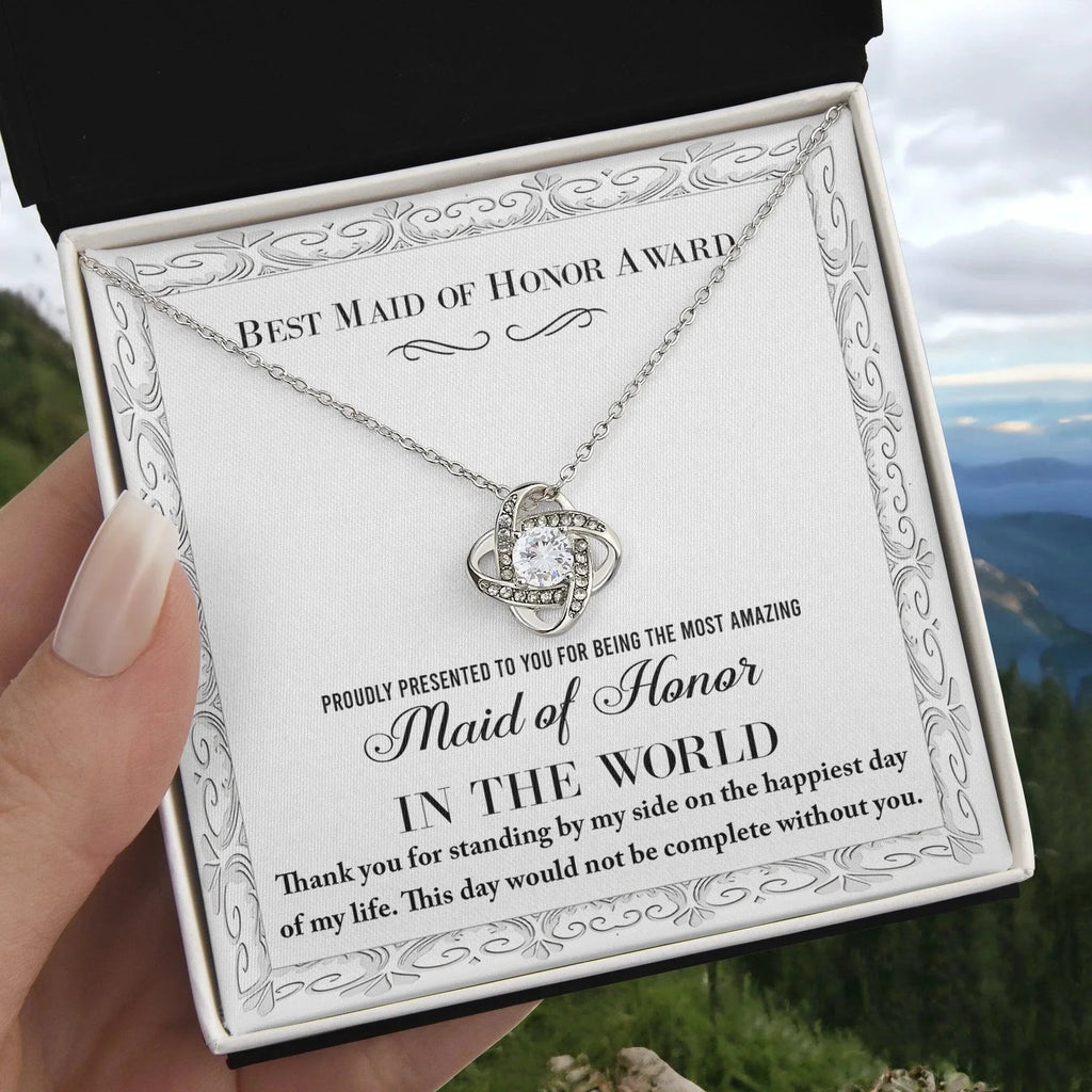 Maid of Honor Wedding Day Gift -Thank You Happiest Day Of My Life - Love Knot Pendant Necklace