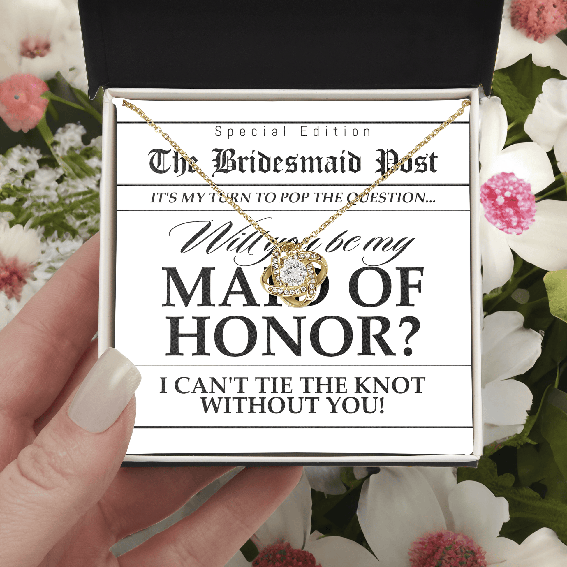 Maid of Honor Wedding Proposal Invitation Will You Be My Maid of Honor Help Me Tie The Knot Pendant Necklace - Mallard Moon Gift Shop
