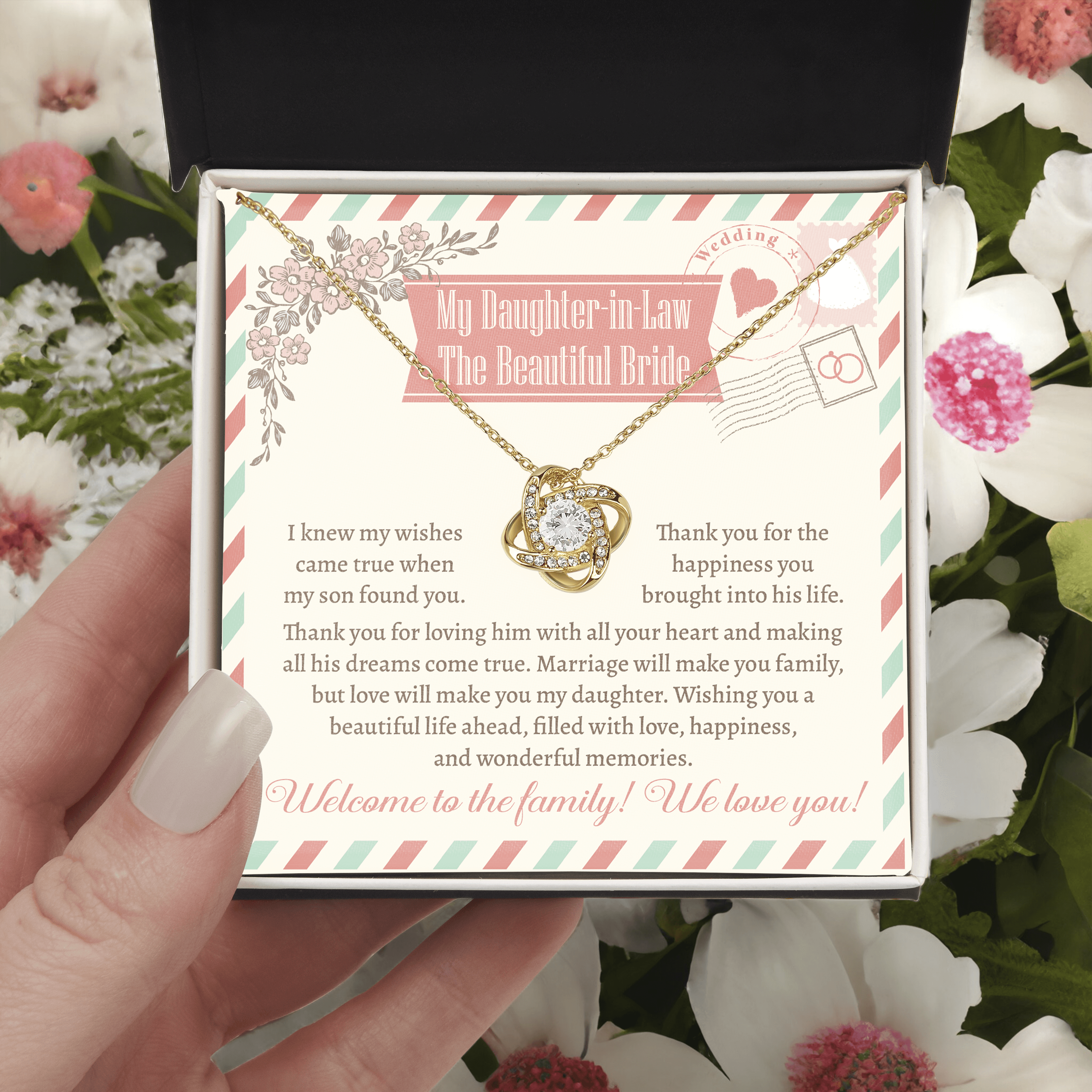 Daughter-In-Law Wedding Day Gift Welcome to the Family Love Knot Pendant Necklace - Mallard Moon Gift Shop