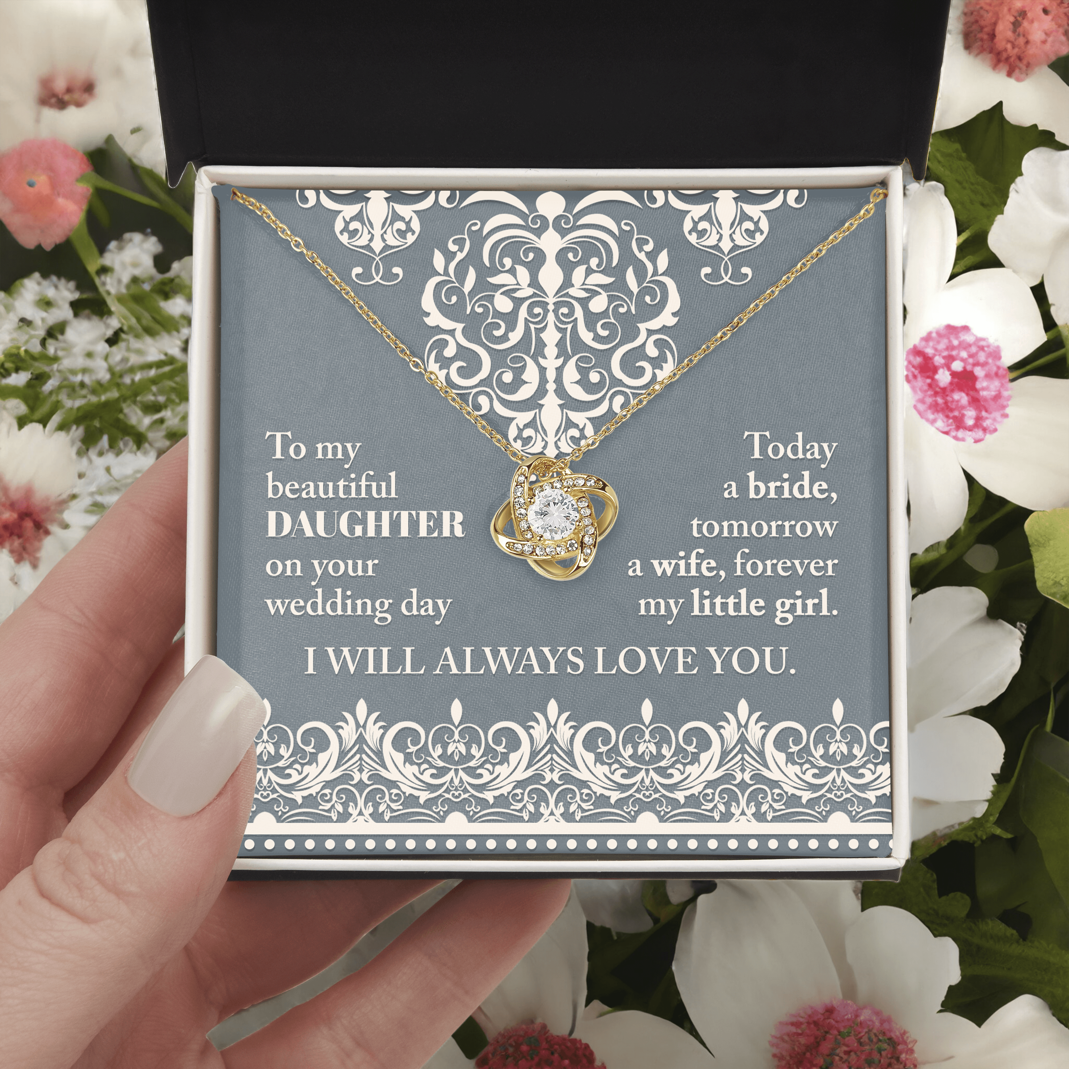 Daughter Wedding Day Gift Today a Bride Always my Little Girl-Love Knot Pendant Necklace - Mallard Moon Gift Shop