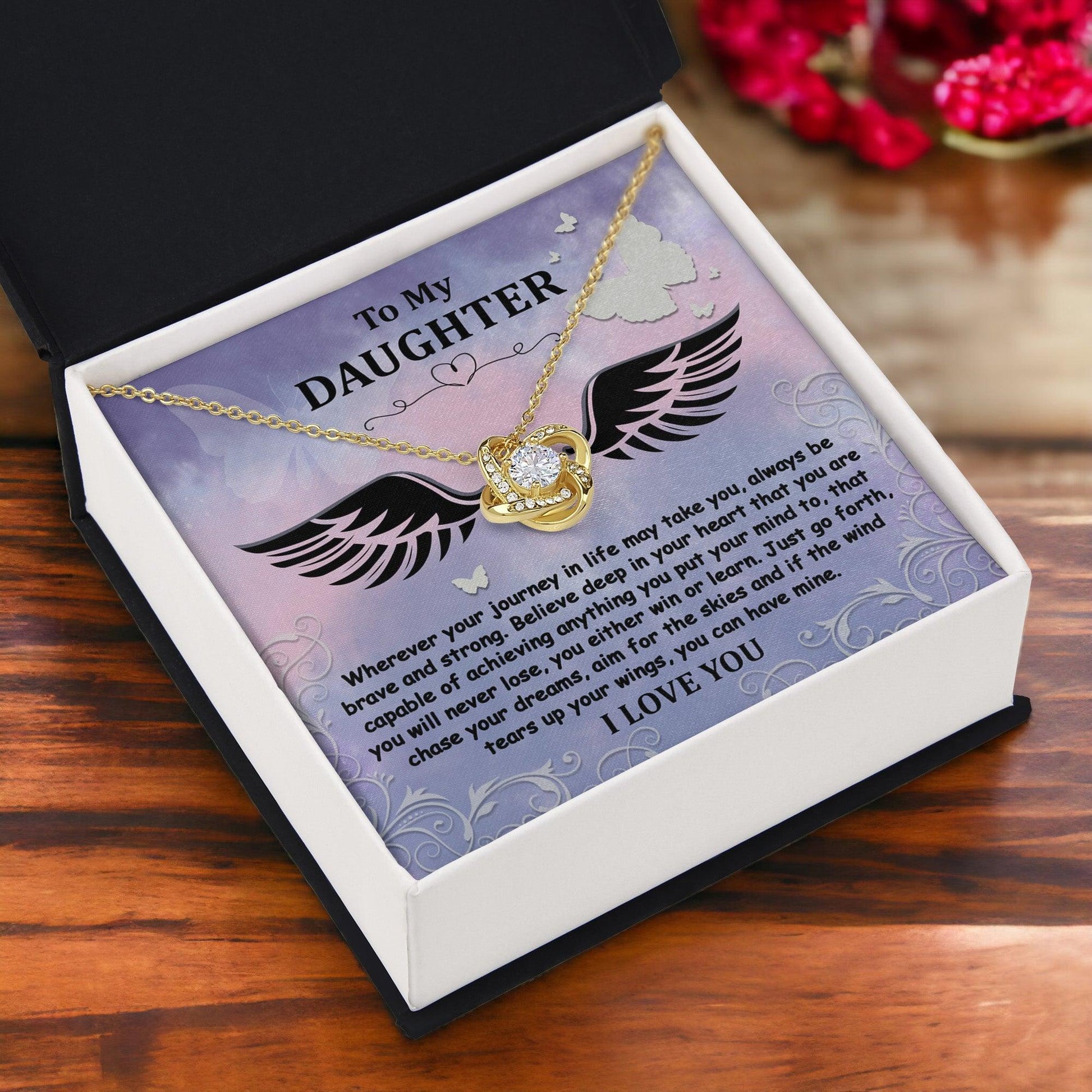 Daughter Gift for Birthday, Christmas, Graduation - Brave And Strong - Love Knot Pendant Necklace - Mallard Moon Gift Shop