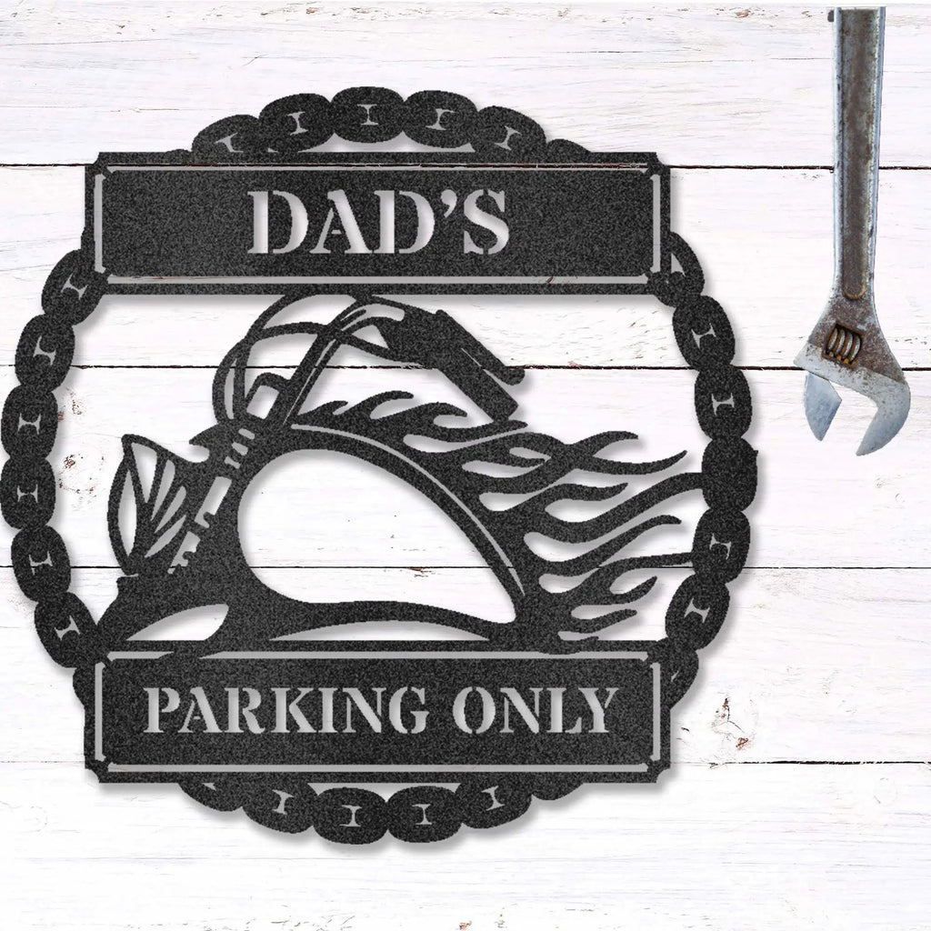 Hog Motorcycle Parking Plaque Personalized Name Indoor Outdoor Steel Sign Metal Art