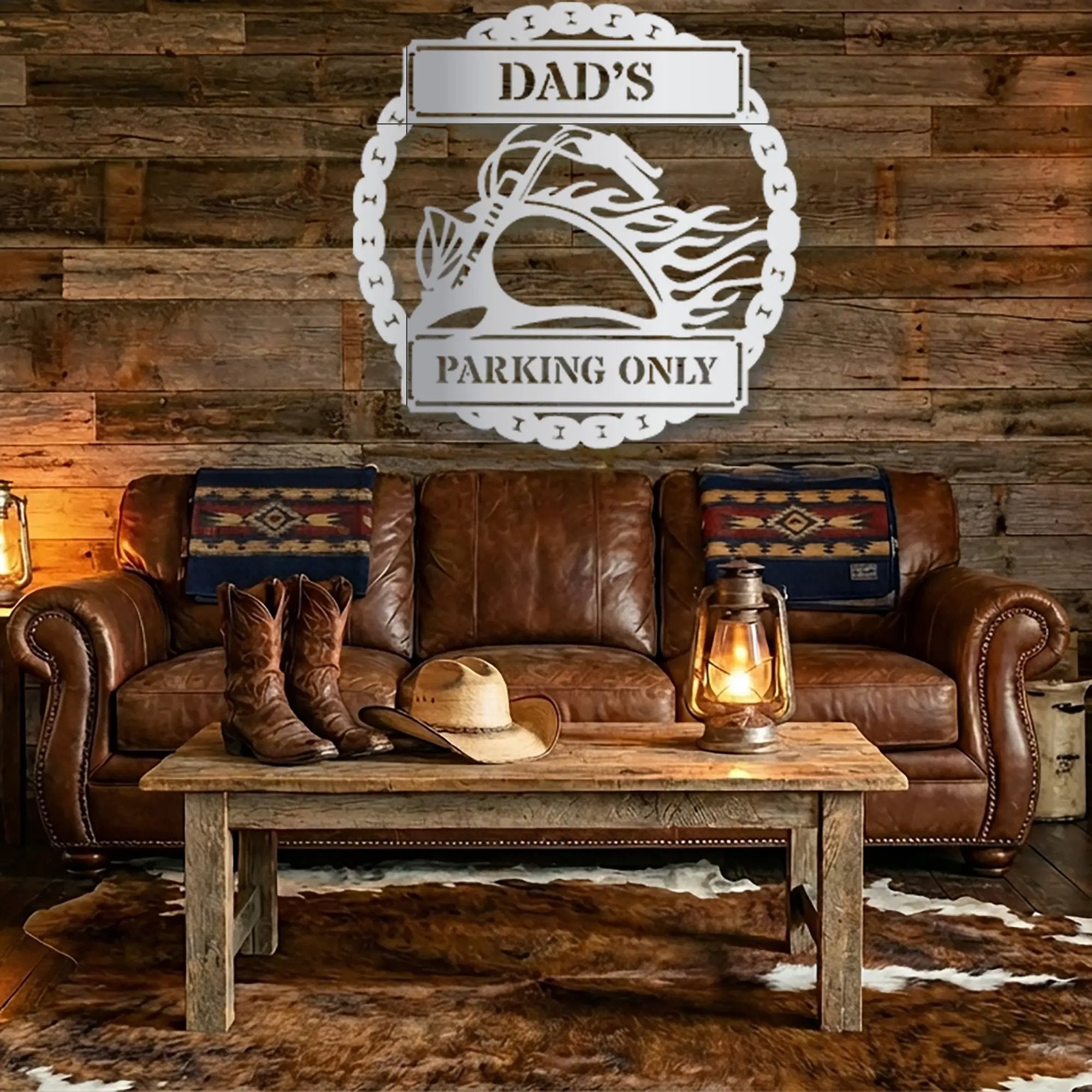 Hog Motorcycle Parking Plaque Personalized Name Indoor Outdoor Steel Sign Metal Art