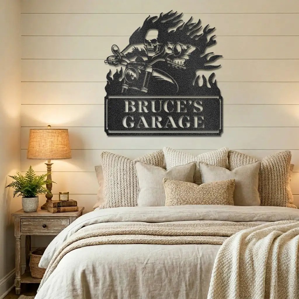 Personalized Demon Motorcycle Metal Wall Art | Custom Biker Name Sign