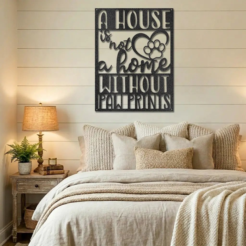 A House Is Not a Home Without Paw Prints Metal Wall Art | Dog Lover Metal Sign | Pet Quote Wall Decor | Made in USA