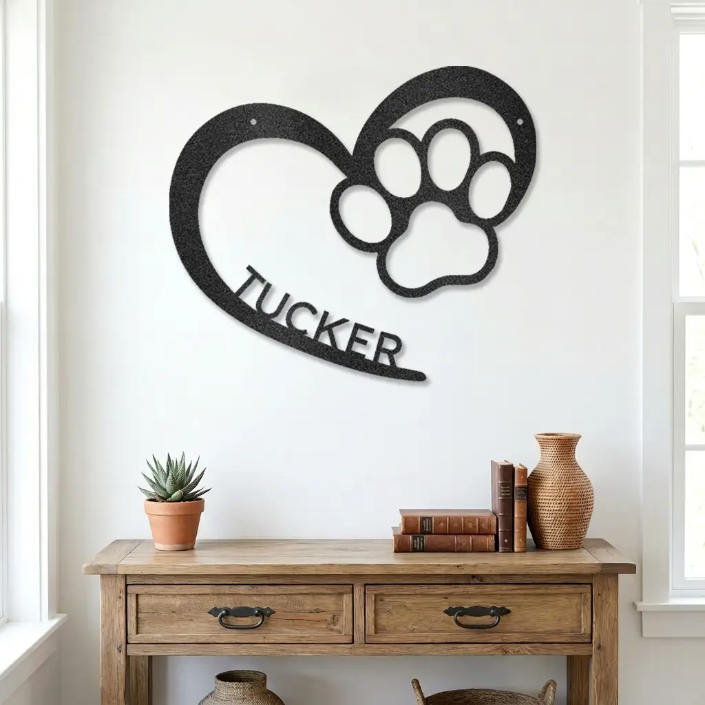 Personalized Puppy Love Metal Wall Art – Custom Dog Paw Heart Sign – Pet Name Metal Decor – Dog Lover Gift – Indoor Outdoor Steel Sign