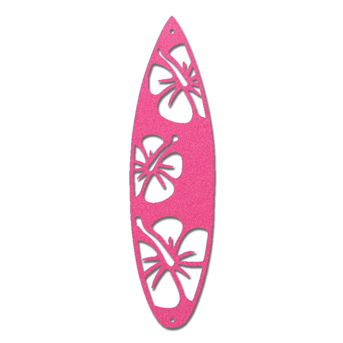 Surfboard Metal Wall Art – Coastal Beach Decor – Tropical Hibiscus Surfboard Wall Hanging – Outdoor Metal Wall Art