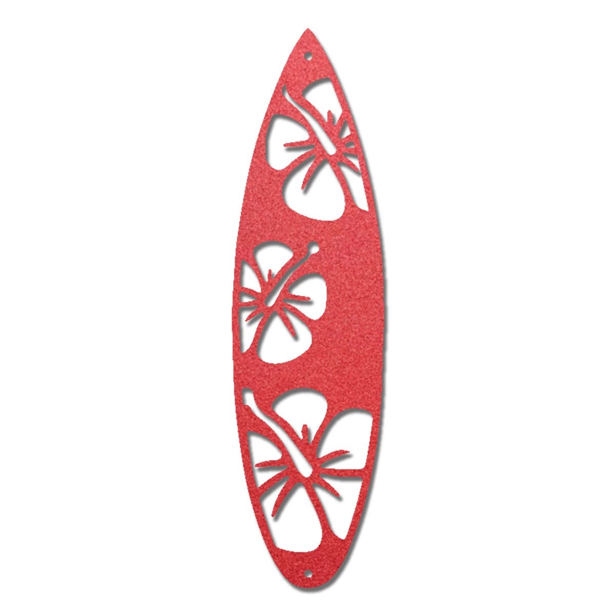 Surfboard Metal Wall Art – Coastal Beach Decor – Tropical Hibiscus Surfboard Wall Hanging – Outdoor Metal Wall Art