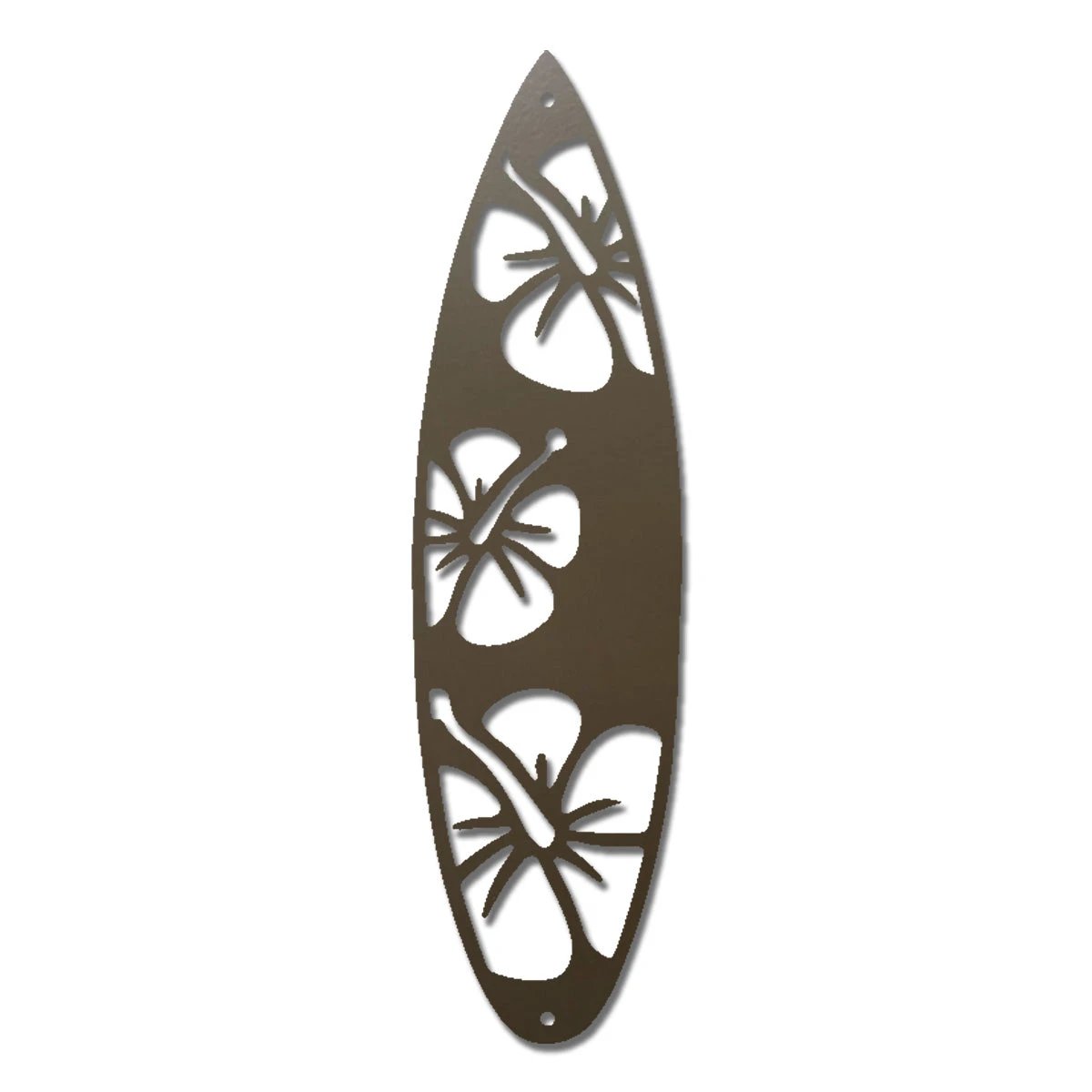 Surfboard Metal Wall Art – Coastal Beach Decor – Tropical Hibiscus Surfboard Wall Hanging – Outdoor Metal Wall Art