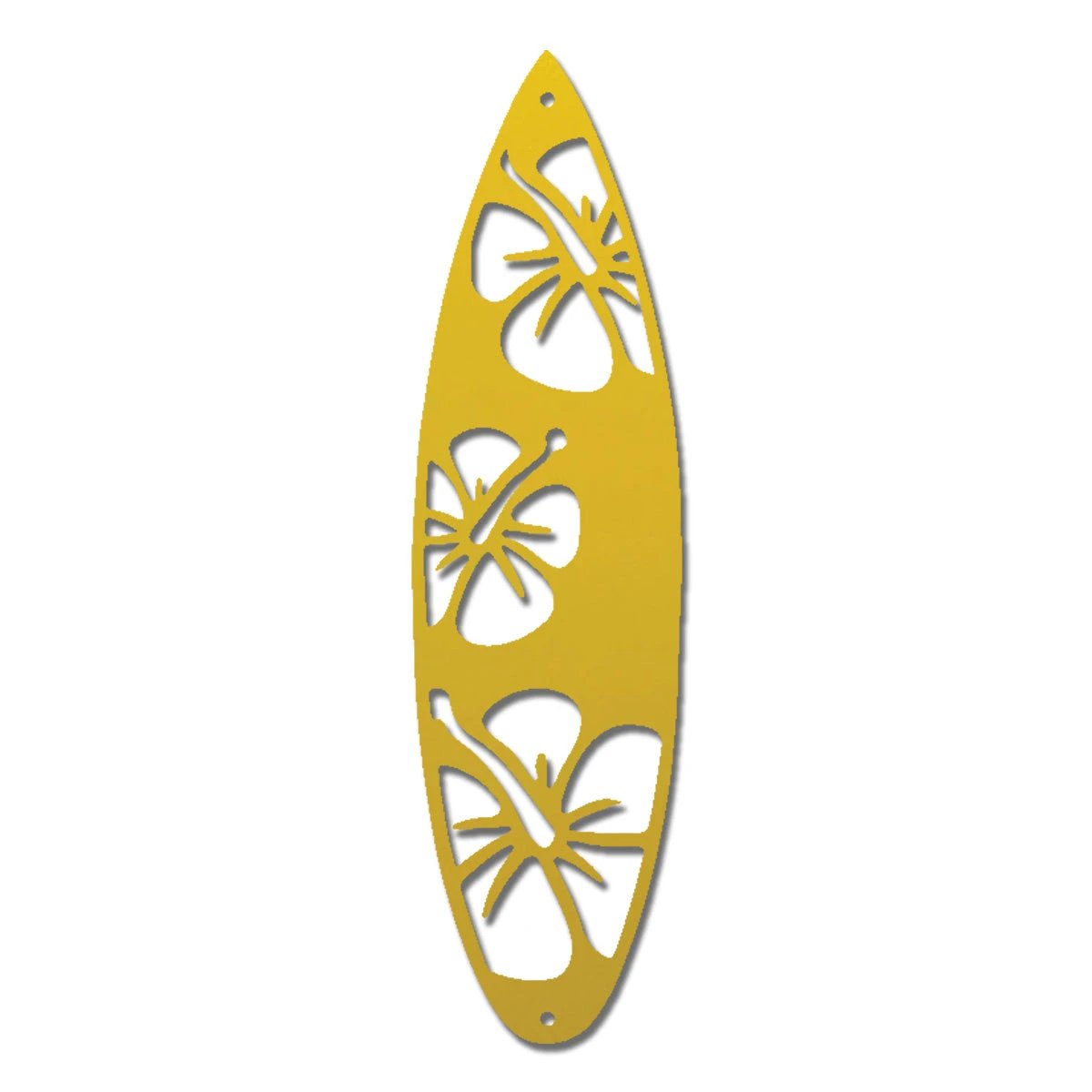 Surfboard Metal Wall Art – Coastal Beach Decor – Tropical Hibiscus Surfboard Wall Hanging – Outdoor Metal Wall Art