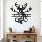 Outdoorsman Custom Metal Wall Art Deer Hunting and Bass Fishing Sign Custom Name Rustic Cabin Decor Hunter Fisherman Gift