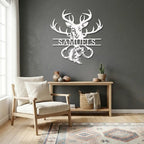 Outdoorsman Custom Metal Wall Art Deer Hunting and Bass Fishing Sign Custom Name Rustic Cabin Decor Hunter Fisherman Gift