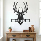 Personalized Deer Head Metal Wall Art Custom Family Name Sign Buck Antler Decor Rustic Cabin Farmhouse Wall Hanging Hunting Gift Idea