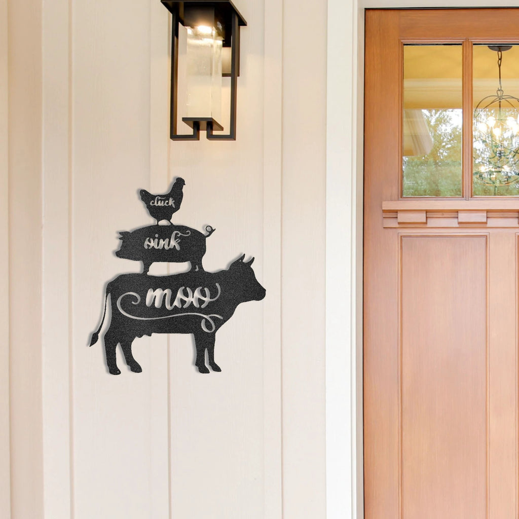 Farm Animals Metal Wall Art – Cow Pig Chicken Kitchen Decor – Farmhouse Wall Decor – Rustic Kitchen Sign – Country Home Decor