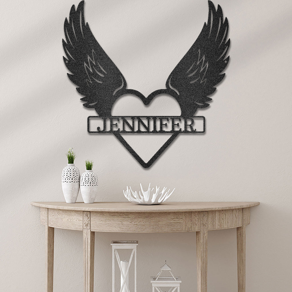 Personalized Angel Wings Memorial Metal Wall Art – Custom Name Remembrance Sign – Sympathy Gift – In Loving Memory Decor – Bereavement Gift