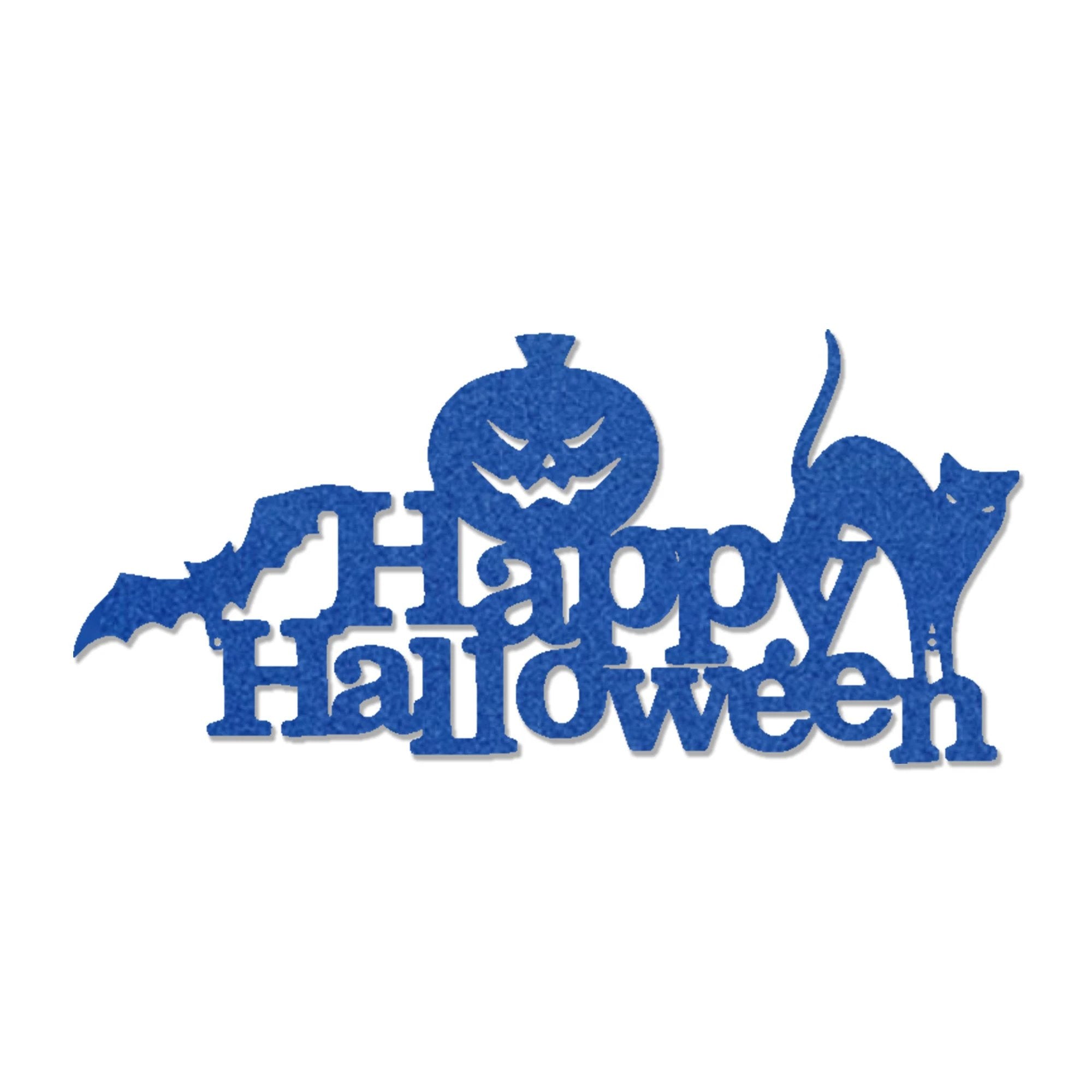 Happy Halloween Metal Wall Art Sign – Pumpkin Bat Cat Halloween Decor – Outdoor Powder Coated Steel Sign – Spooky Farmhouse Porch Decor