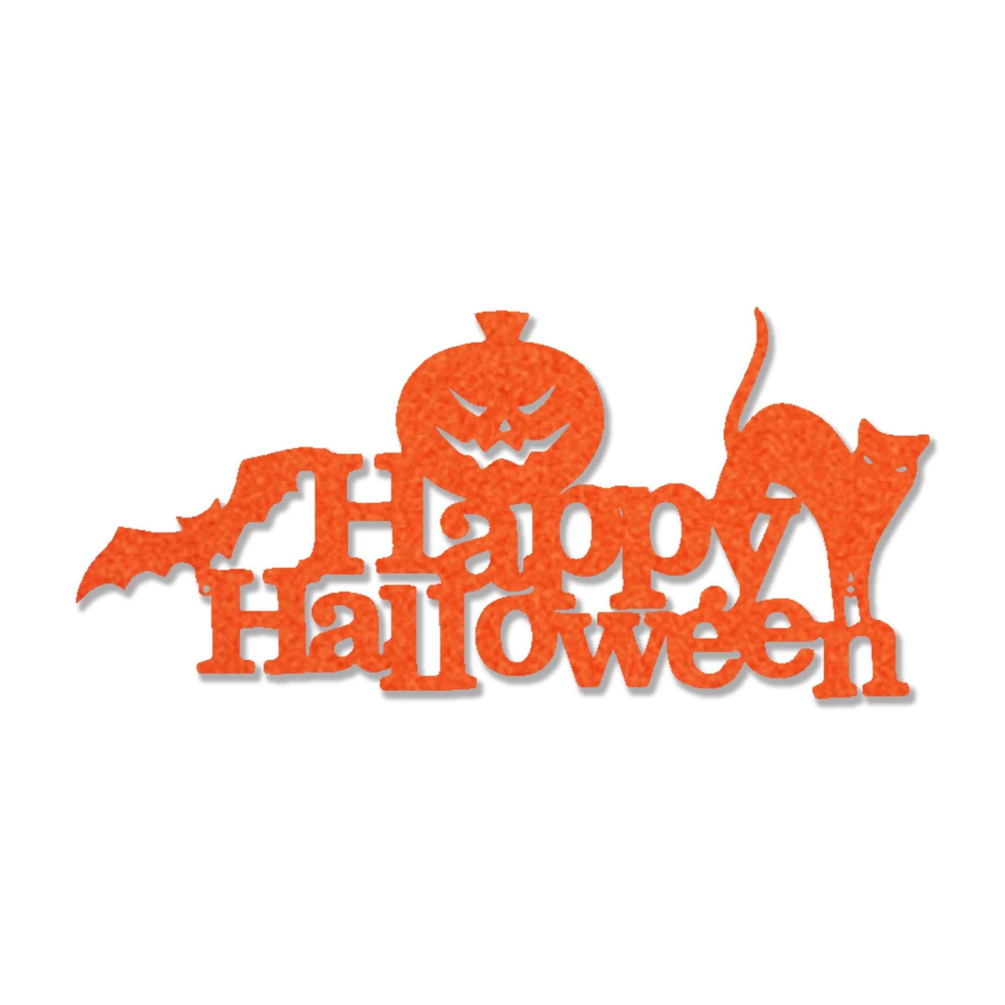 Happy Halloween Metal Wall Art Sign – Pumpkin Bat Cat Halloween Decor – Outdoor Powder Coated Steel Sign – Spooky Farmhouse Porch Decor