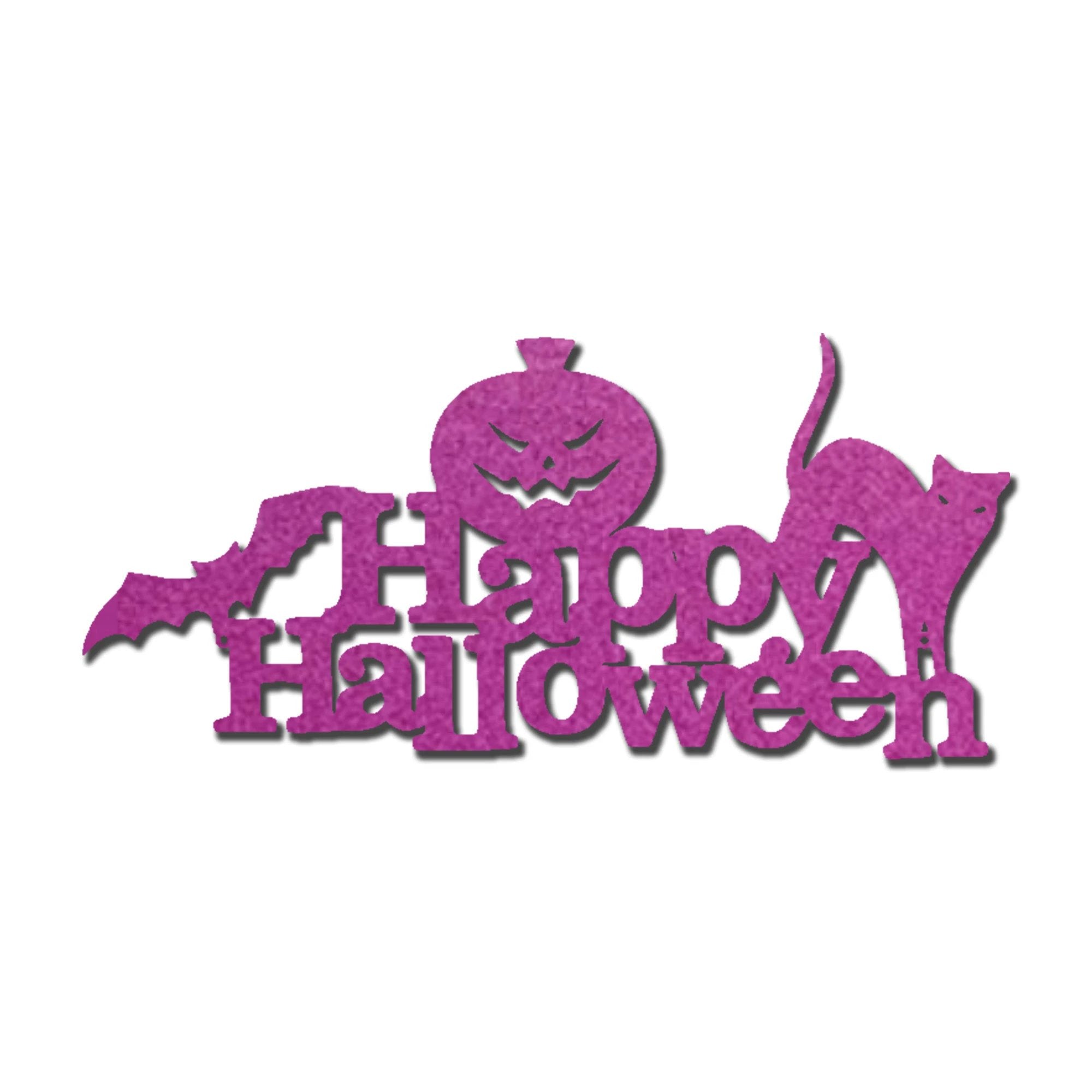 Happy Halloween Metal Wall Art Sign – Pumpkin Bat Cat Halloween Decor – Outdoor Powder Coated Steel Sign – Spooky Farmhouse Porch Decor