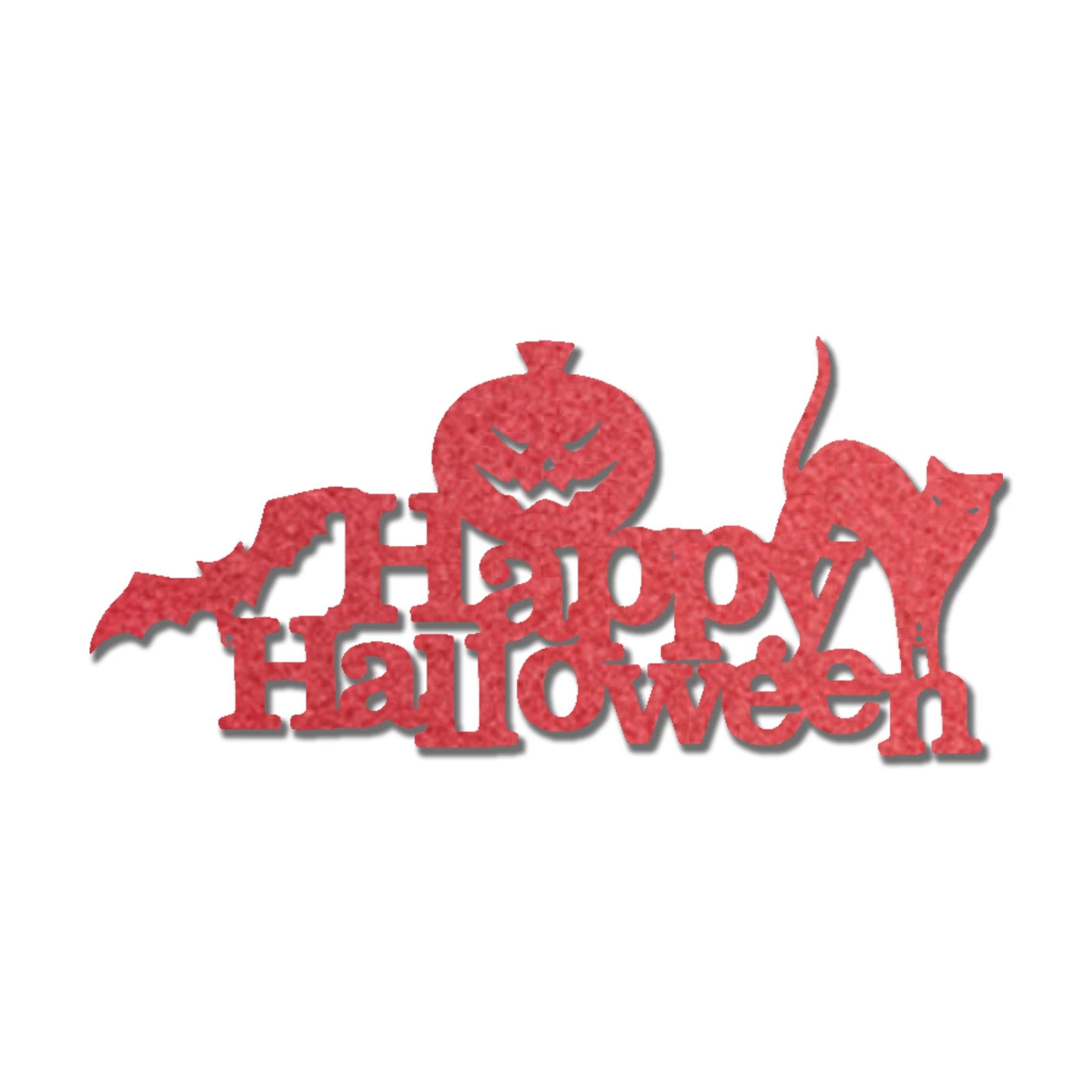 Happy Halloween Metal Wall Art Sign – Pumpkin Bat Cat Halloween Decor – Outdoor Powder Coated Steel Sign – Spooky Farmhouse Porch Decor