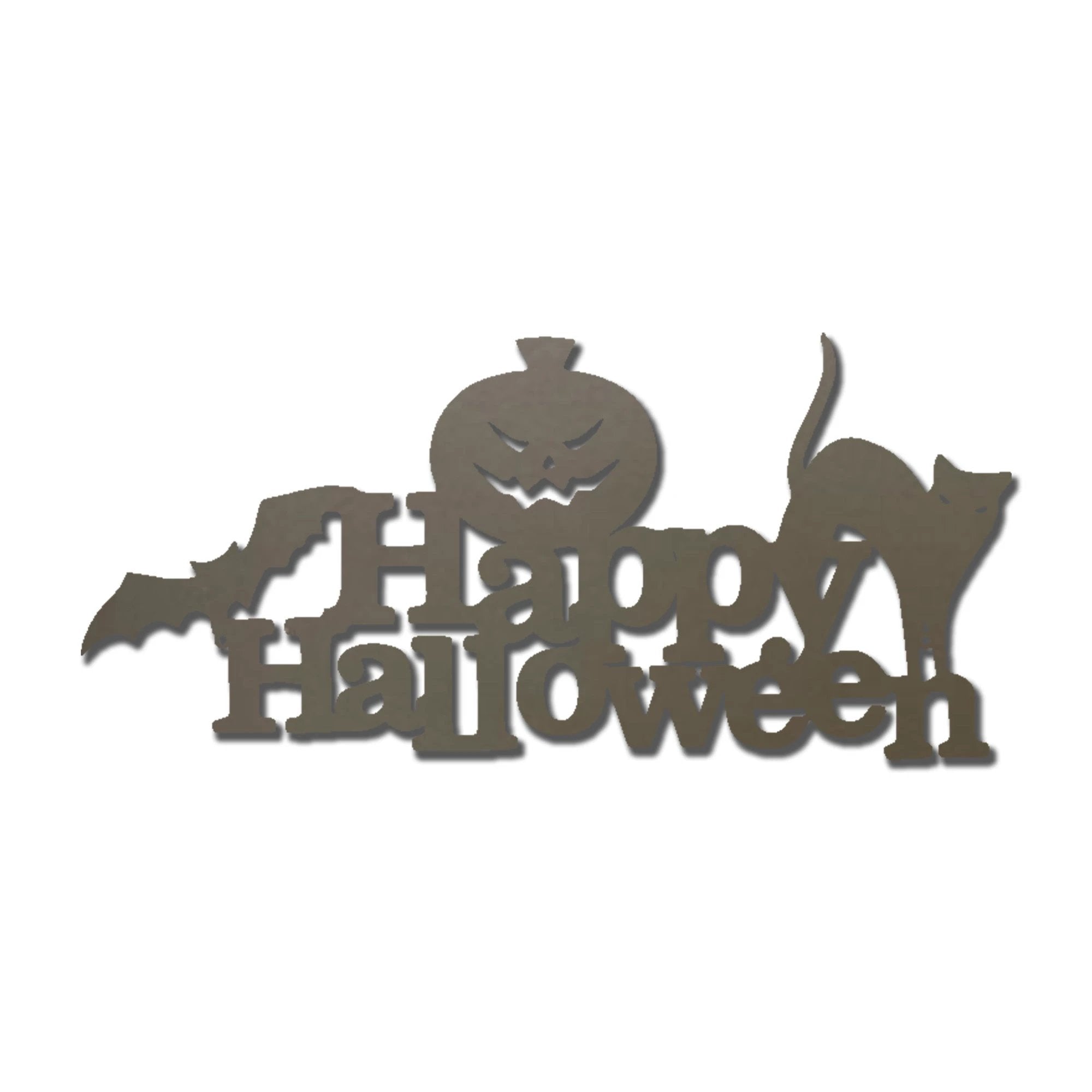 Happy Halloween Metal Wall Art Sign – Pumpkin Bat Cat Halloween Decor – Outdoor Powder Coated Steel Sign – Spooky Farmhouse Porch Decor