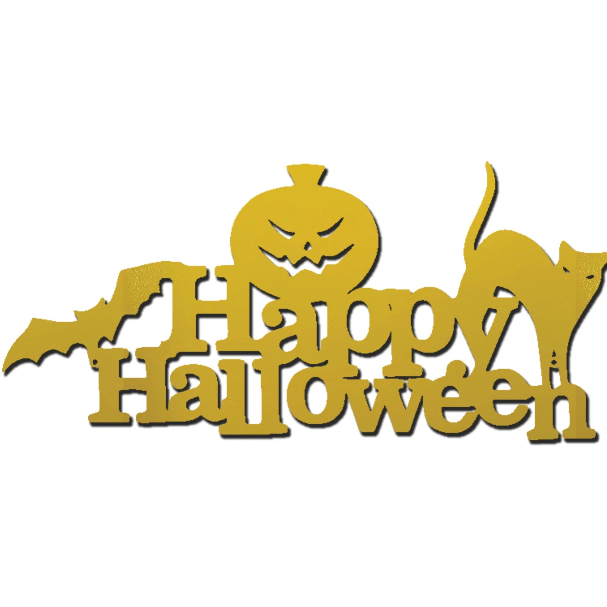 Happy Halloween Metal Wall Art Sign – Pumpkin Bat Cat Halloween Decor – Outdoor Powder Coated Steel Sign – Spooky Farmhouse Porch Decor