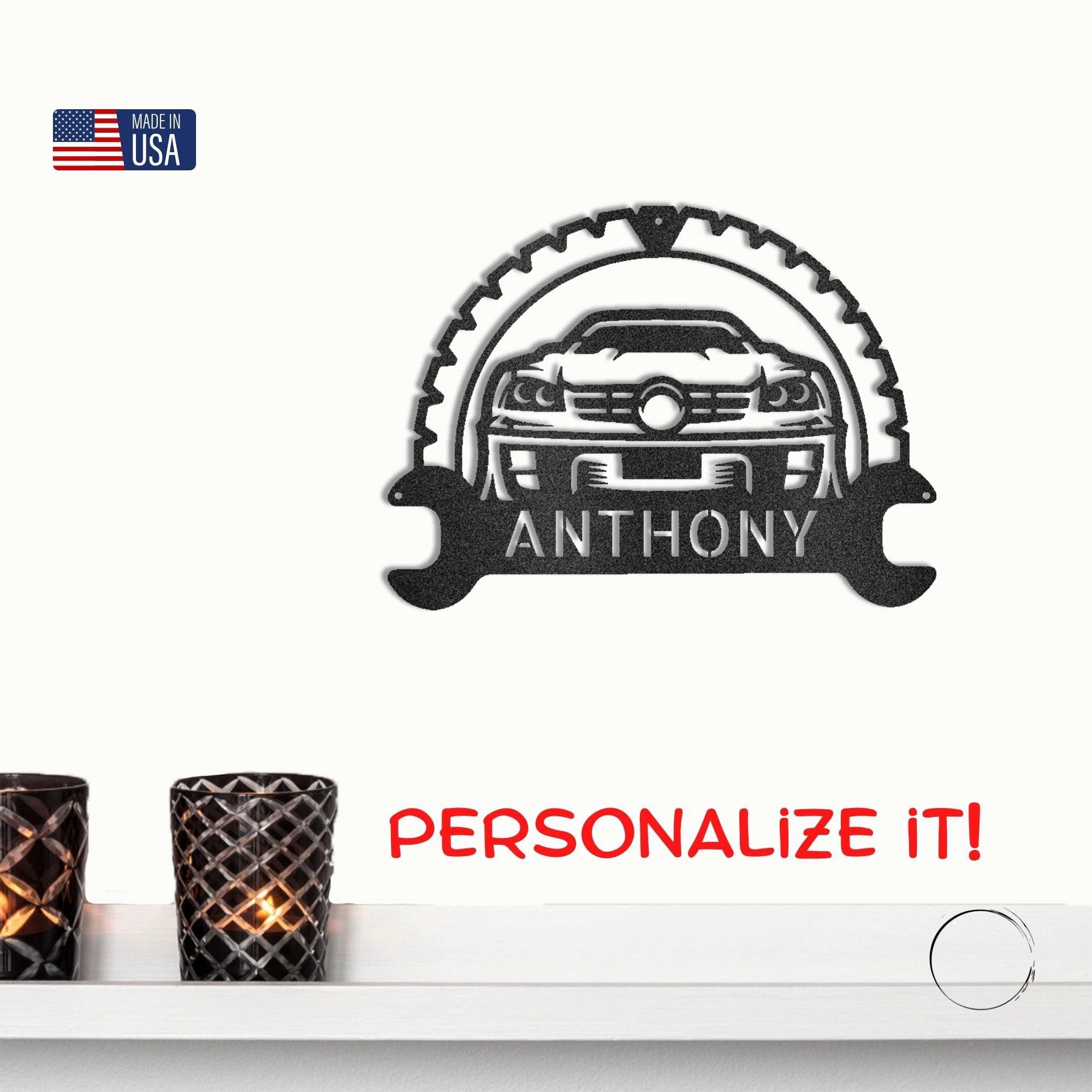 Personalized Classic Car Metal Wall Art – Custom Name Garage Sign – Car Enthusiast Decor – Mechanic Gift – Auto Shop Wall Art