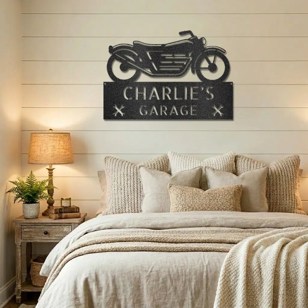 Personalized Motorcycle Garage Metal Sign – Custom Biker Wall Art – Garage Decor – Gift for Dad
