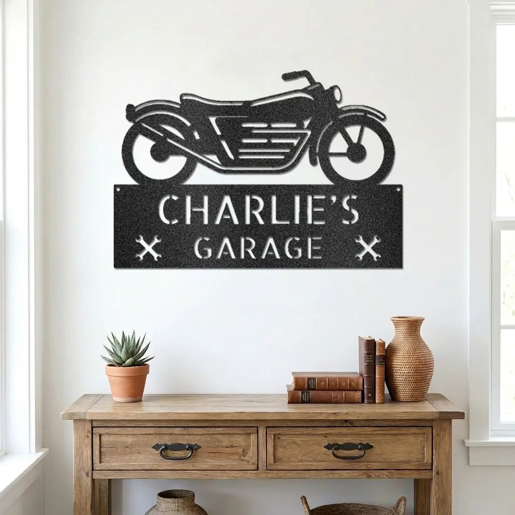 Personalized Motorcycle Garage Metal Sign – Custom Biker Wall Art – Garage Decor – Gift for Dad