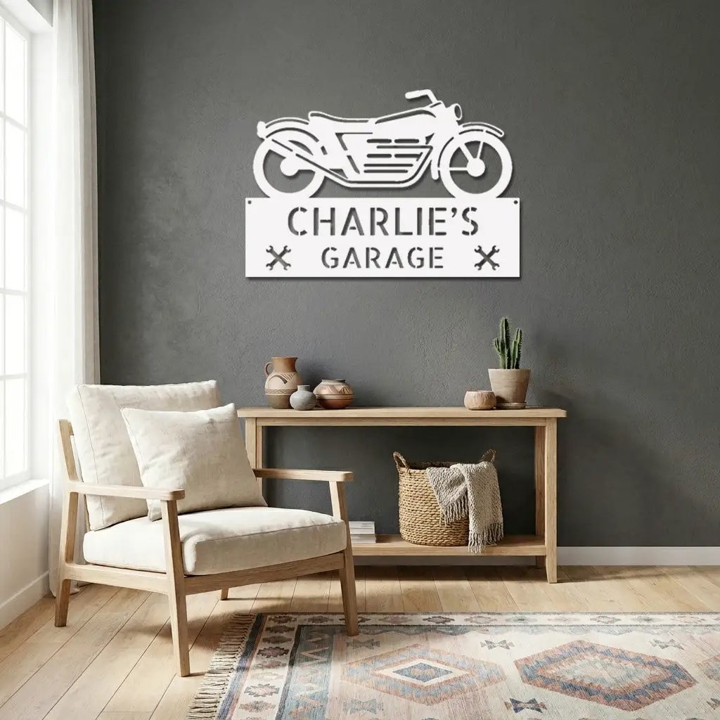 Personalized Motorcycle Garage Metal Sign – Custom Biker Wall Art – Garage Decor – Gift for Dad