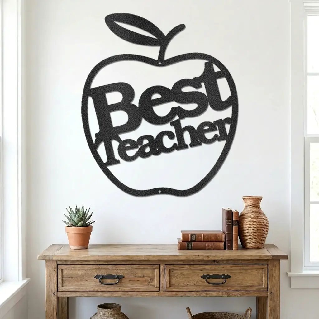 Best Teacher Metal Wall Art | Teacher Appreciation Gift | Apple Classroom Decor | Teacher Office Wall Sign | Made in USA