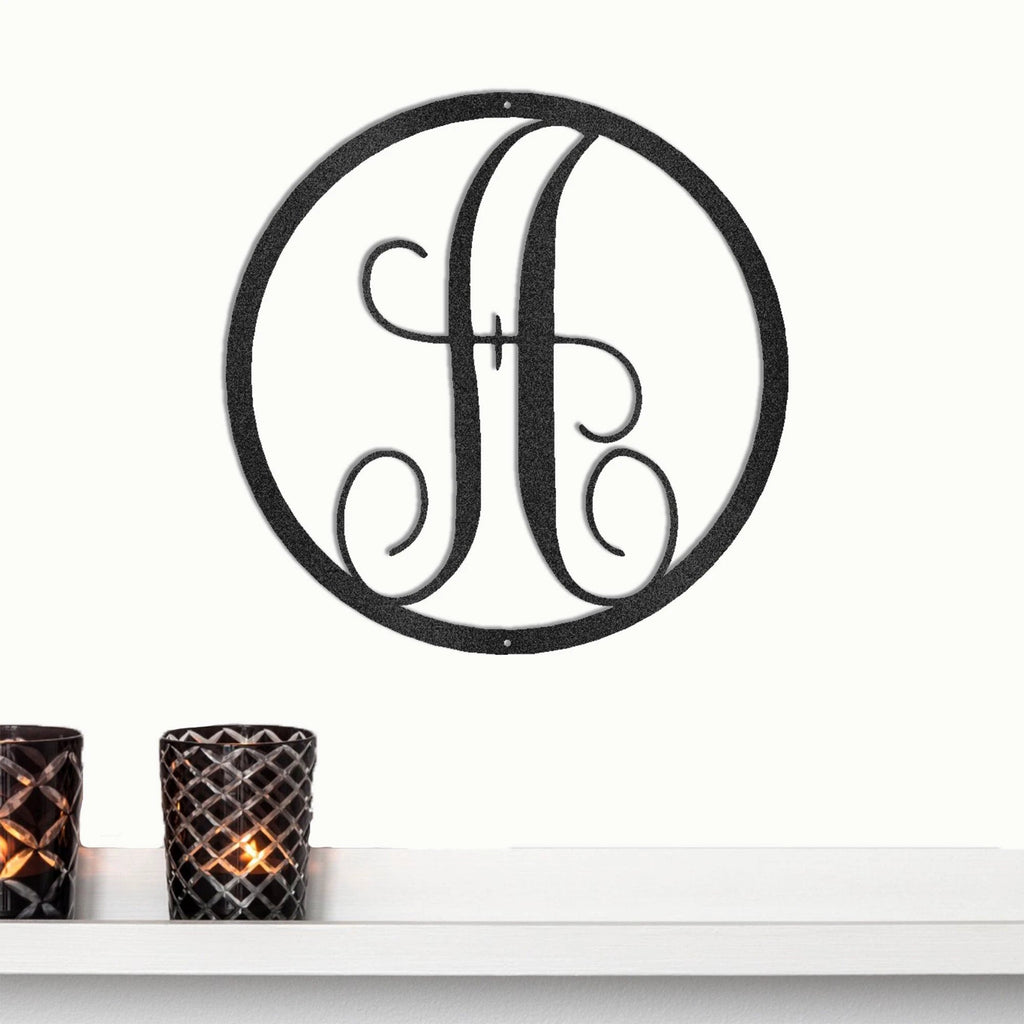 Personalized Monogram Metal Wall Art – Custom Initial Sign – Elegant Script Letter Decor – Wedding Gift – Family Name Sig