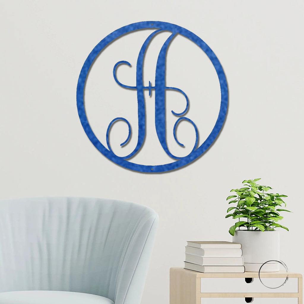 Personalized Monogram Metal Wall Art – Custom Initial Sign – Elegant Script Letter Decor – Wedding Gift – Family Name Sig