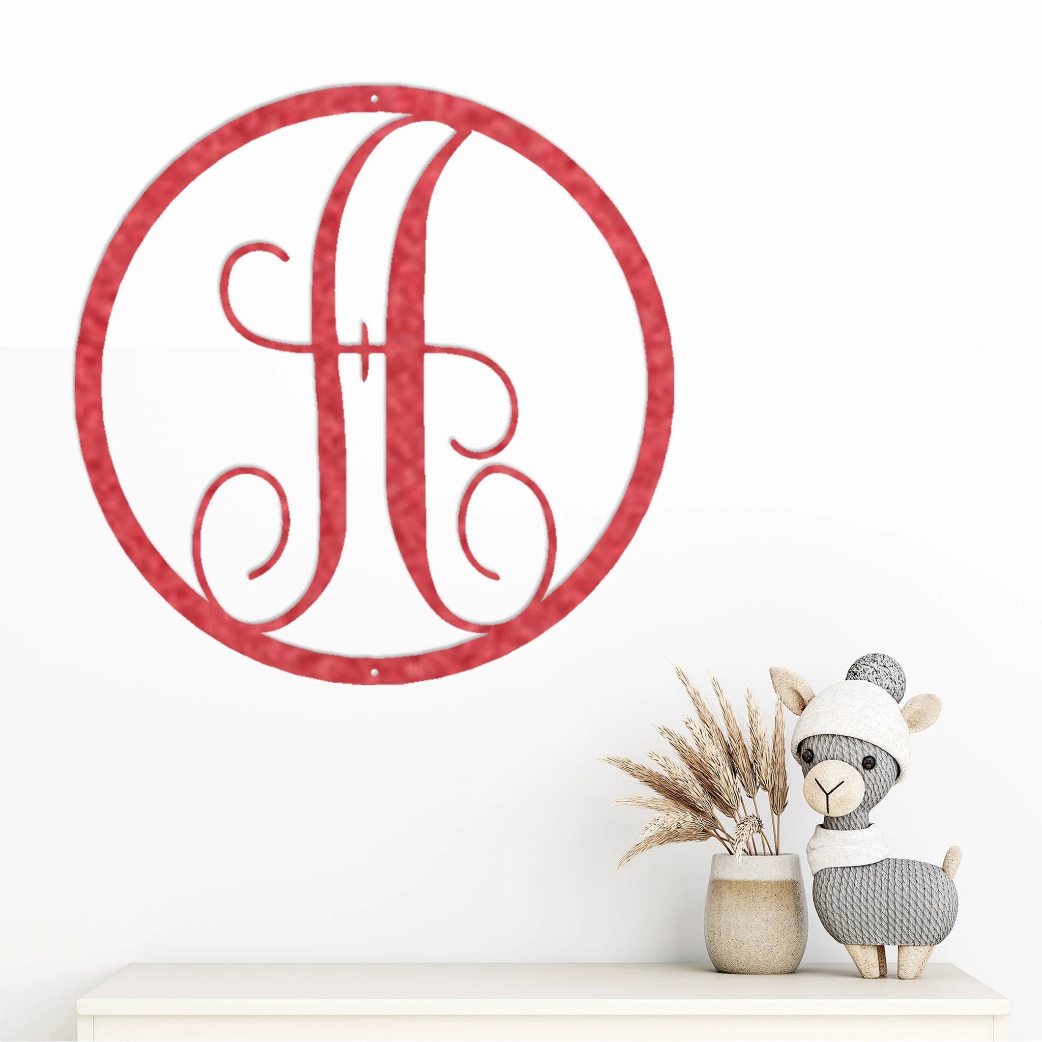 Personalized Monogram Metal Wall Art – Custom Initial Sign – Elegant Script Letter Decor – Wedding Gift – Family Name Sig