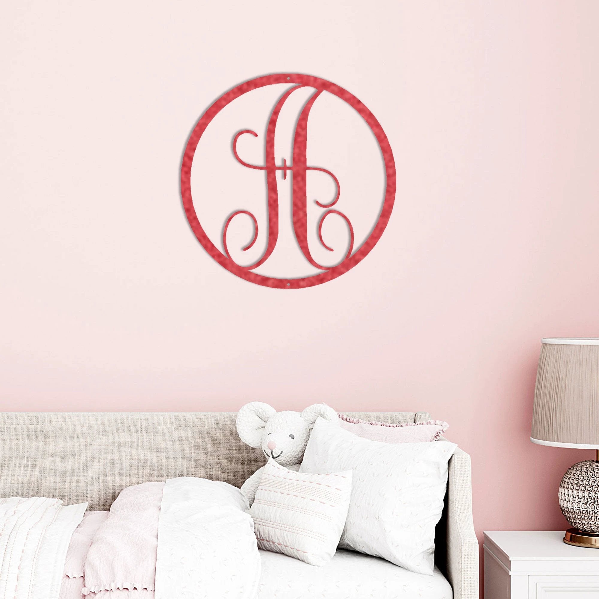 Personalized Monogram Metal Wall Art – Custom Initial Sign – Elegant Script Letter Decor – Wedding Gift – Family Name Sig