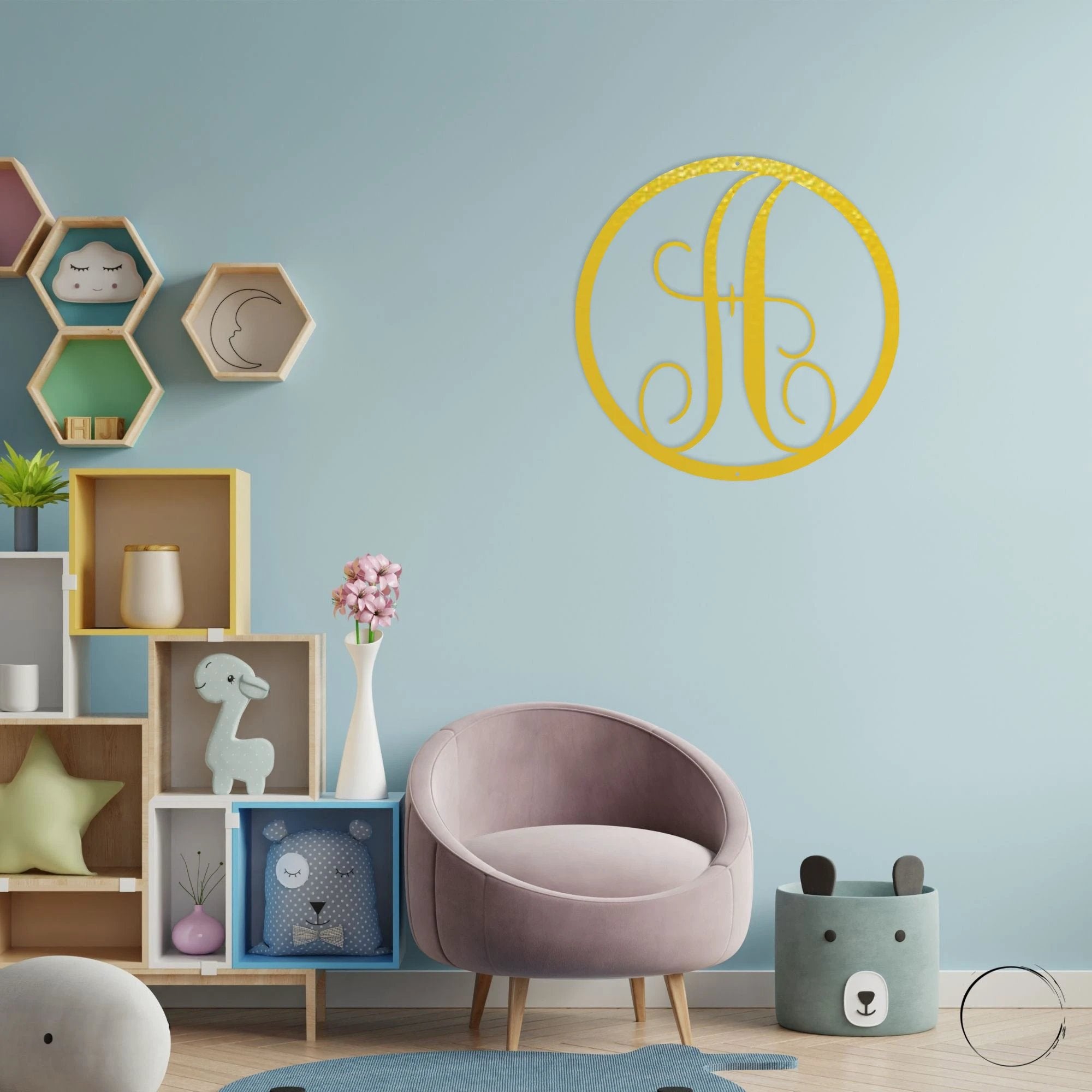 Personalized Monogram Metal Wall Art – Custom Initial Sign – Elegant Script Letter Decor – Wedding Gift – Family Name Sig